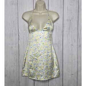 White Fox Floral Halter Mini Dress Open Back XS